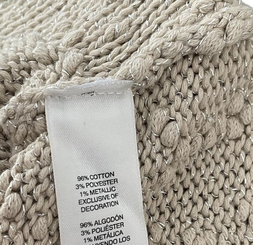 CHICO'S 2 V-Ausschnitt Strickpullover beige silber metallic Webart großer Knobby-Overlay - Bild 12 von 13