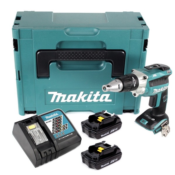 Makita Dfs 250 Ryj Trockenbauschrauber 18 V + 2X Akku 1,5 Ah + Lader + Makpac-image