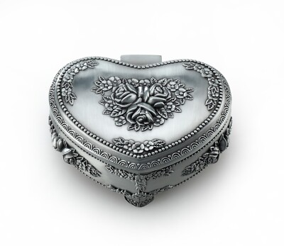 SILVER TIN ALLOY HEART  FLOWERS MUSIC BOX  :    A LOVER'S CONCERTO @ THE TOYS  
