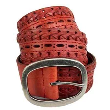 WCM Womans Genuine Leather Belt Size M Braided Laser Cut Cutout Bohemian 