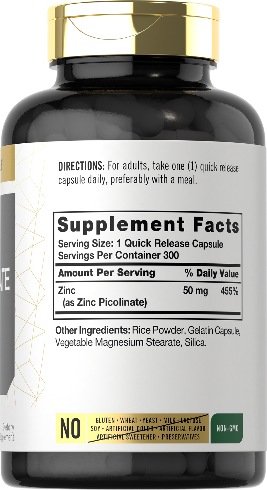 Zinc Picolinate 50mg 300 Capsules Value Size NonGMO by Carlyle