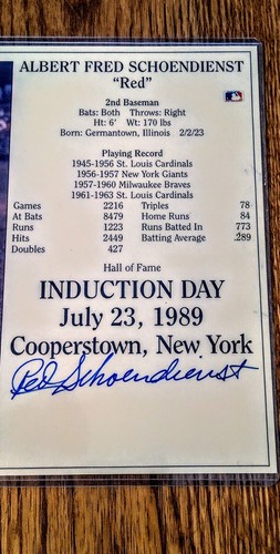 Red Schoendienst Cardinals Autographed CAS 8x10 Hall Of Fame Induction Photo - Picture 5 of 7