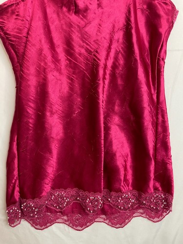 Vtg Studio Y Satin Cami Tank Top Sz Small Women’s Hotpink Lace Trim Y2K - Picture 13 of 16