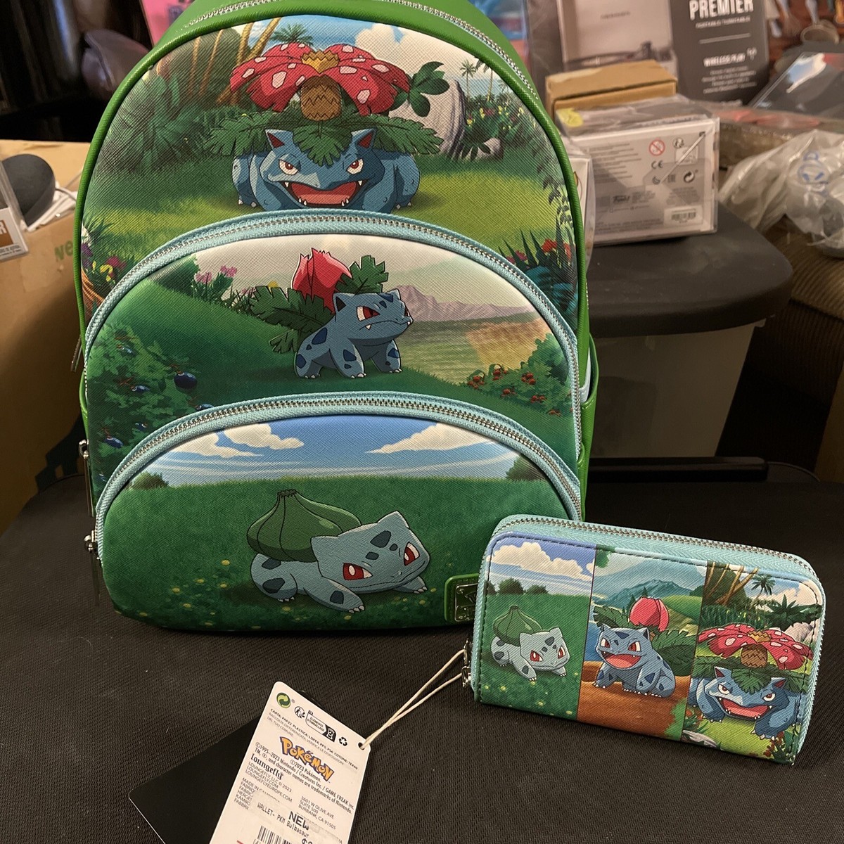 【Lounge Fly】Pokemon Bulbasaur Evolutions Pocket Backpack Loungefly Pokemon Bulbasaur Evolutions Triple Pocket