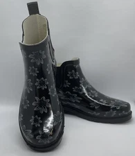 Capelli New York Rain Boots Women’6 SIZE 6 Black Blue White Daisy Floral