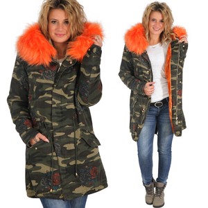 Donna Grande Parka Invernale Arancione Cappuccio Army Giacca Finta Pelliccia zqTpUxw
