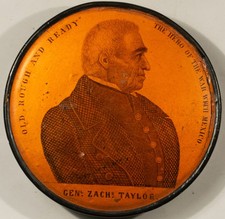 RARE 1848 ZACHARY TAYLOR MACHE SNUFF BOX; GREAT CONTENT & EXCPTIONAL CONDITION!