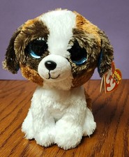 RARE & RETIRED TY BABY BEANIE BOOS~DUKE THE BROWN WHITE PUPPY DOG 6"