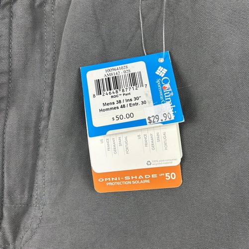Columbia ROC Pants Mens 38x30 Gray Omni-Shade UPF 50 Relaxed Straight Outdoor - Foto 5 di 9