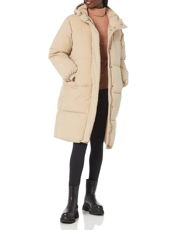 Amazon Essentials Women's Oversized Long Puffer Jacket - Tan Plus Size 1X