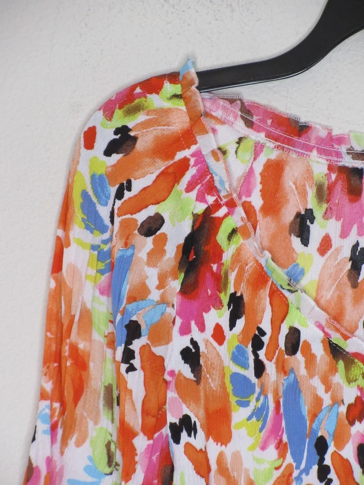 Ninety Clothing Company Women's Floral Print 3/4 Flutter Sleeve Boho Top 1X B46 - Image 3 of 4