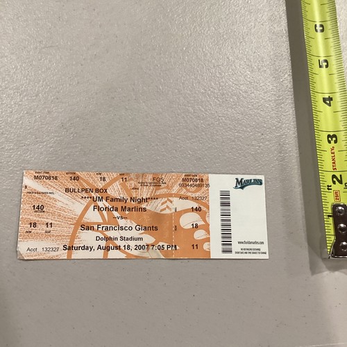 2007 Aug 18 Florida Marlins San Francisco Giants Ticket Barry Bonds HR - Imagen 2 de 9