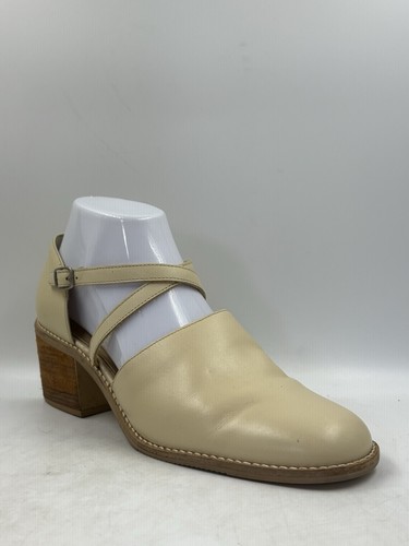 Style Ellemenno Genoa Beige Leather Y2K Strappy Block Stacked Heel Strappy 9M US - Picture 8 of 15
