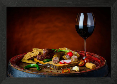 Wein Brot Wurst gerahmtes Wandbild Poster Leinwanddruck Bild