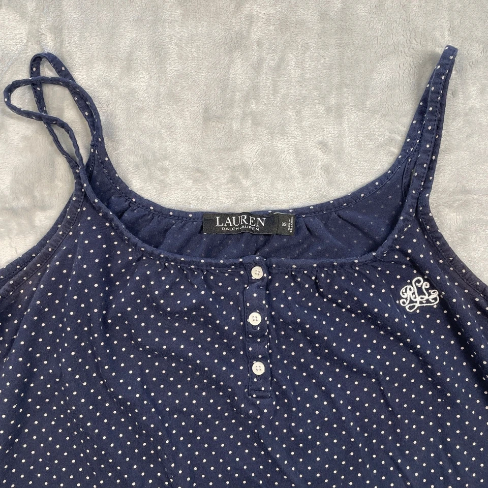 Camisón corto de doble correa azul marino a lunares Lauren by Ralph Lauren para mujer XS Foto 3 de 4