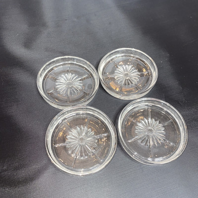 Set Of 4 Hazel Atlas Clear Glass Coaster 3 1/4'' Across Vintage  Star Or Flower