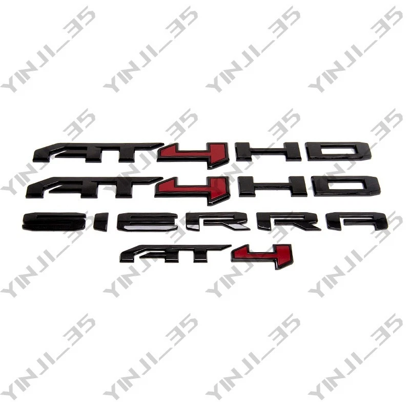 4 PIEZAS Negro Brillante Rojo AT4 HD Emblemas Sierra Letras Apto para GMC Sierra 2500HD 3500HD Foto 4 de 4