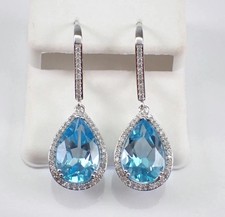 3 Ct Pear Cut Lab-Created Blue Topaz Drop/Dangle Earrings 14K White Gold Plated