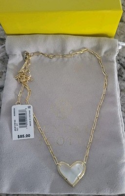 Kendra Scott Ari Reversible Pendant Necklace Gold Mother Of Pearl $85 Pouch BOX 