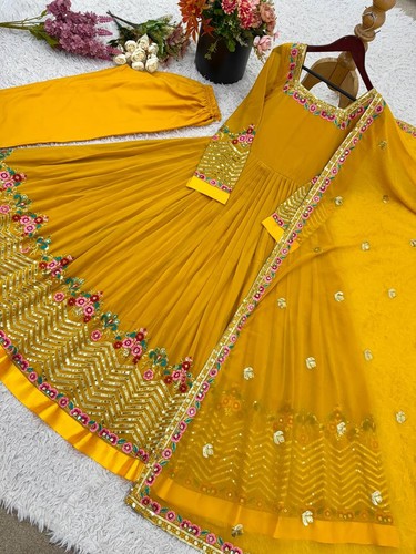 Indian Wedding Wear Heavy Georgette Gown And Bottom With Dupatta For Women - Picture 11 of 11