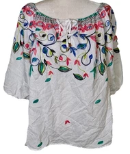 Kindred Women’s Boho Folk Peasant Embroidered Floral Festival Hippie Top Sz XL