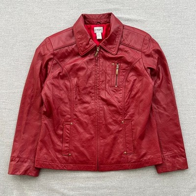 Chicos Biker Jacket Womens 2 Electra Red Soft Leather 90s Vintage Moto