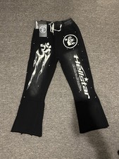 Hellstar Black White Graphic Flared Sweatpants Men  s Size L Drawstring Pockets