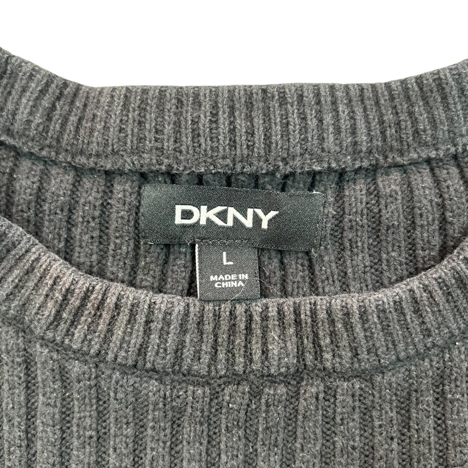 DKNY Ribbed Sweater Size Large Spellout Graphic Striped y2k Streetwear Preppy - Image 4 of 4