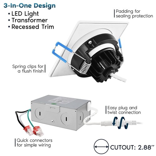 Luxrite 3" Square Gimbal Recessed LED Lights 8W 5 CCT 600LM, Dimmable 4 Pack - Picture 3 of 7