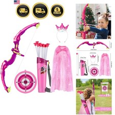 Kids Bow and Arrow Set Light Up Archery Toy with Princess Cape and Crown