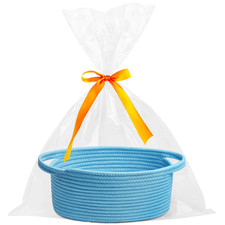Pro Goleem Small Woven Basket with Gift Bags and Ribbons 12 x8 x5 , Blue