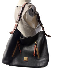 Dooney Bourke Pebble Leather Hobo Bag Dark Navy Black Gold Hardware