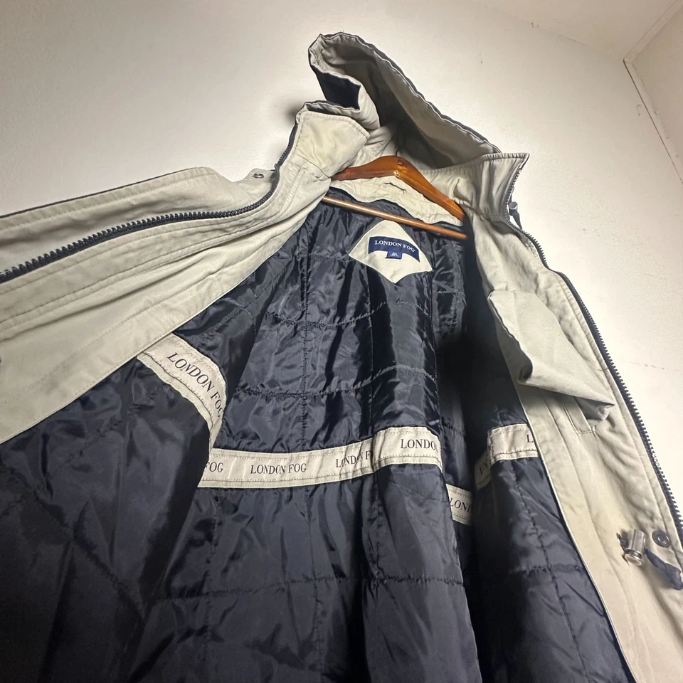 Chaqueta cortavientos London Fog para mujer 2X forro negro tostado ropa exterior larga con capucha Foto 3 de 4