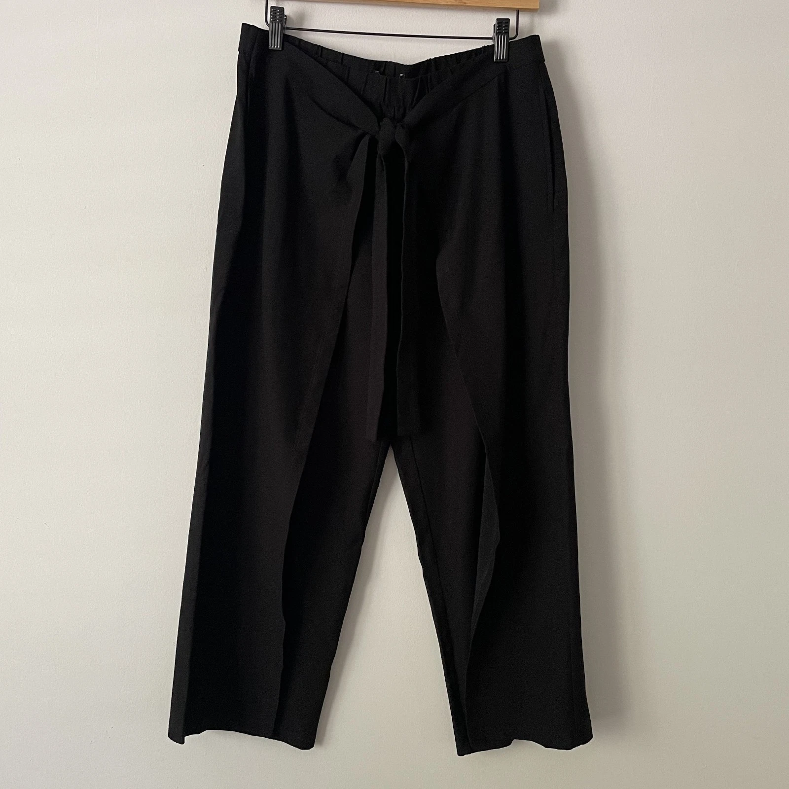 NWT Eileen Fisher Washable Crepe Tie Front Crop Pant Black Sz S Wide Leg Capsule