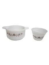 Juego de cuenco y ramekin vintage Dynaware Pyorey vidrio de leche marrón México