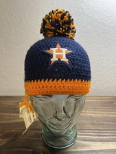 Houston Astros Crocheted Homemade Beanie Hat Designs By Nina Multicolor Pom Logo