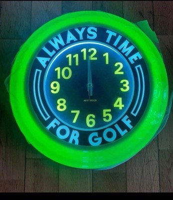 VTG Retro Golf Neon Night Light Wall Bar Pug Man Cave Clock Art Deco 80 s 14x4