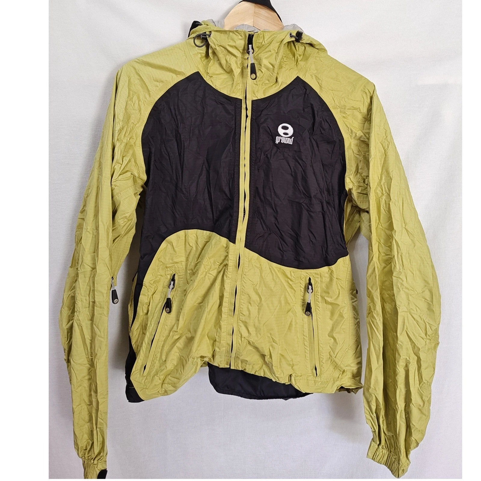 Ground Performance Lightweight Hooded Jacket Lime Green Black Zip Up Packable M