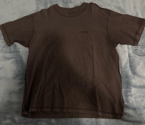 STUSSY Lazy Tee Shirt Men's Medium M Brown T Shirt Inside Out Seams