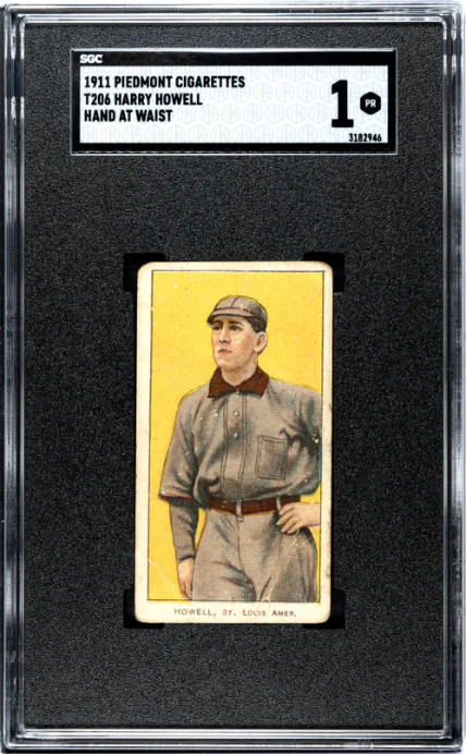 1909 T206 HARRY HOWELL PIEDMONT 350-460 BACK STAMP HAND AT WAIST SGC 1 ST. LOUIS