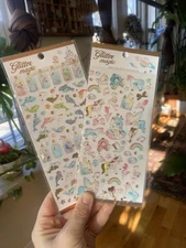 Lot Of 2 Sheets Sparkly Kawaii 3D Epoxy Stickers: Fantasy, Unicorns, Dolphins