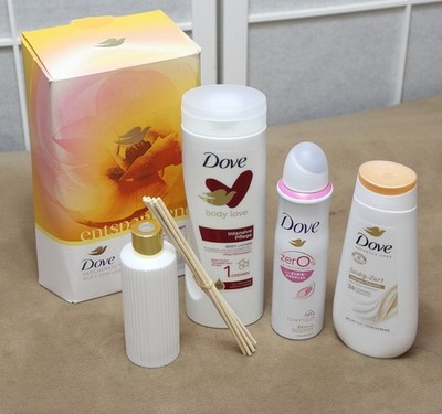 Dove Geschenkset Entspannend Duschcreme, Deodorant, Body Lotion Duft-Diffuser