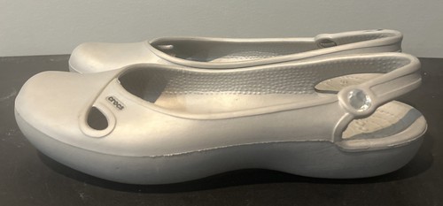 Crocs Olivia Women's Ballet Flat US 11 Gray Rubber Slip-On Round Toe Slingback - Picture 2 of 9