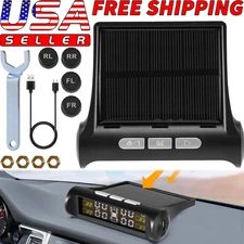 Wireless Car Solar TPMS LCD Tire Pressure Monitoring System w/4 External Sensors