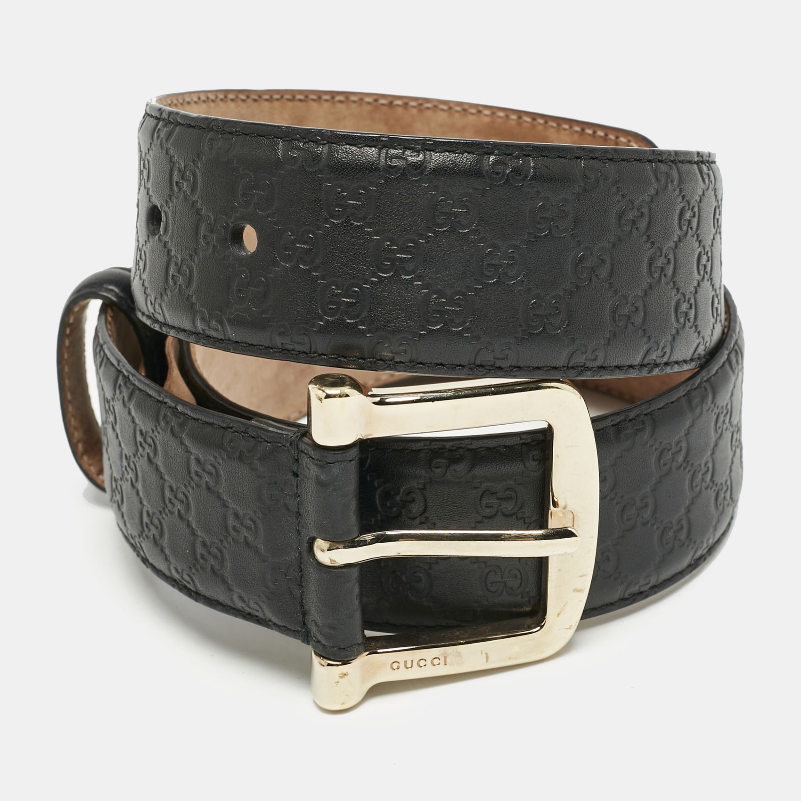 Gucci Black Microguccissima Leather Buckle Belt 80cm for Men