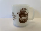 Vintage Milk Glass Coffee Tea Mug Cup Smokey The Bear Help Prevent Forest Fires