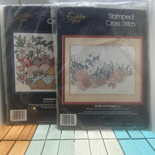 Golden Bee Stamped Cross Stitch Kits Fruit Basket  Shells Daisies Vintage Lot