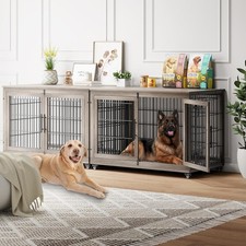 Dog Crate Furniture with Cushion Set of 2, Wooden Dog Kennel Indoor with Double