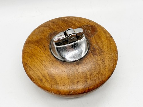 VINTAGE RONSON TABLE CIGARETTE LIGHTER WOODEN WOOD BASE - Picture 2 of 7