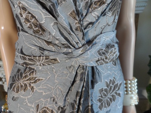 Armani Collezioni Metallic Gray/Brown Print Jaquard Faux Wrap Dress Size 4 - Picture 13 of 24